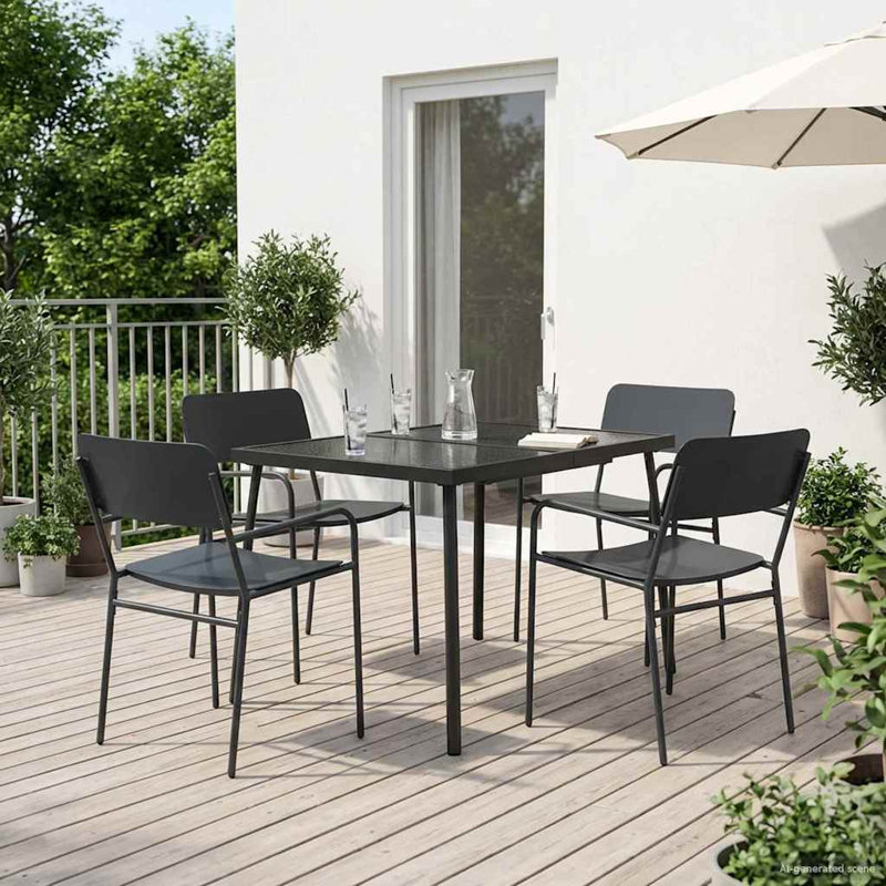 Steel Patio Dining Set Table,, 5, 72 cm H x 100 cm W x 80 cm D, 4