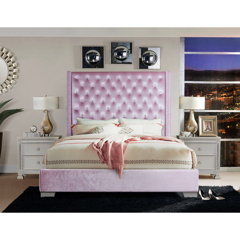 Harley-Rose Upholstered Platform Bed, Queen, Pink