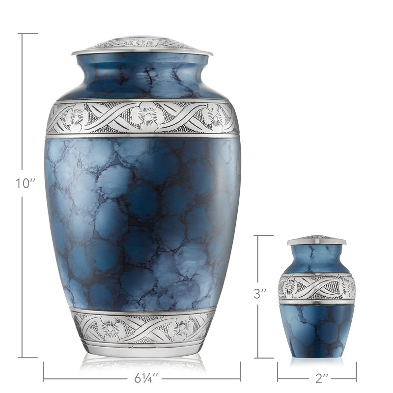 Elegant Blue Polished Brass Keepsake Urn Set