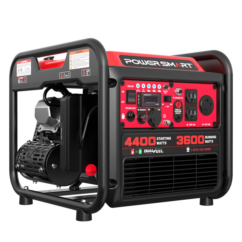 PowerSmart 4400W Start Rated / 3600 Running Watts Dual Fuel Generator, RV Ready 30A Outlet, CO Alarm, Parallel Capability, VFT Display for Home Backup and Camping