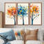 5 saisons, orange et bleu, arbre, reflets III, ensemble d'art mural abstrait Mid-Century-107212710-107212718