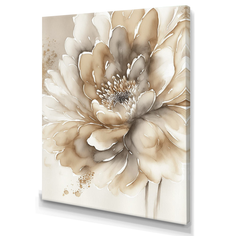 Fleur beige simple IV - art mural sur toile florale, Toile tendue, H 32 po x l 16 po x P 1 po