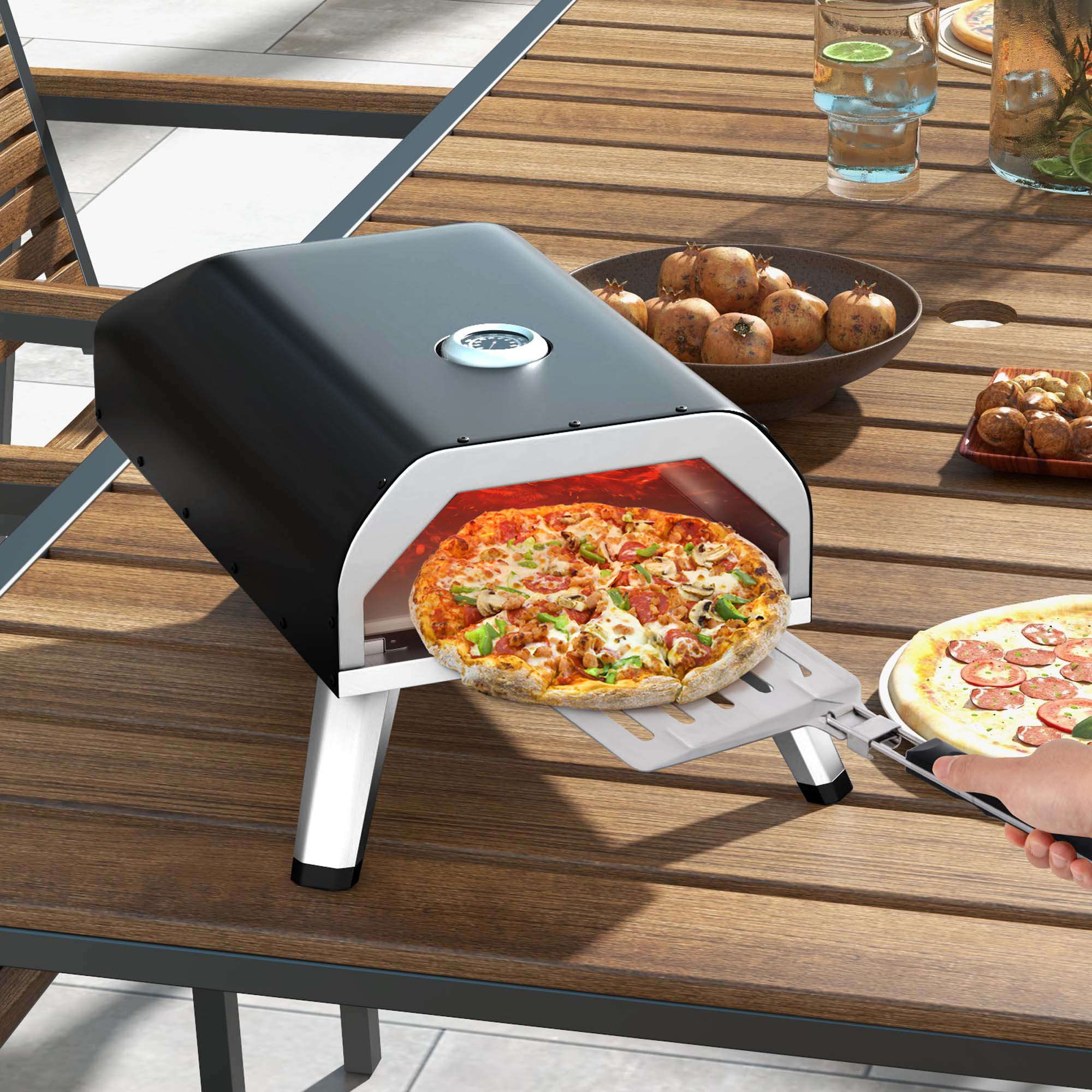 Deco Chef 2-in-1 Propane GAS Pizza Oven & Grill, Portable, with Pizza Stone & Peel, Black