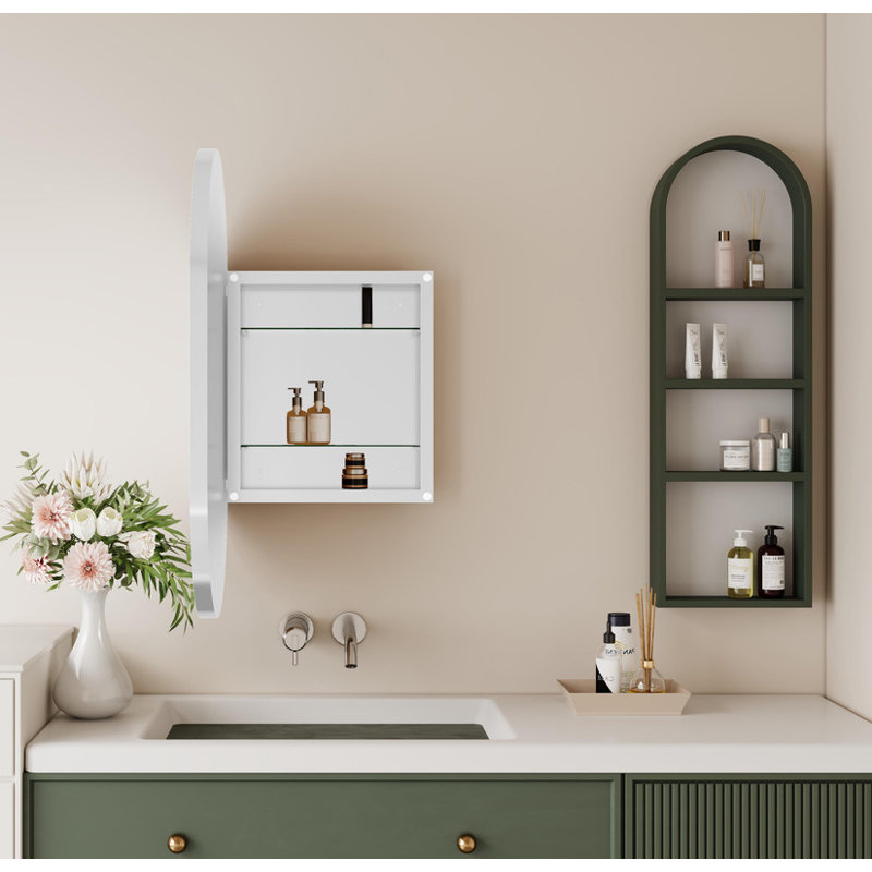 Armoire à pharmacie ovale encastrée 20 po x 34 po - Armoire murale de salle de bain avec miroir et tablettes réglables en métal | Miroir mural avec rangement, antirouille (meuble-lavabo non inclus)