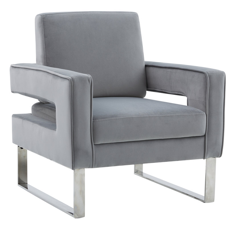 Morden Velvet Accent Chair, Gray Velvet, 1