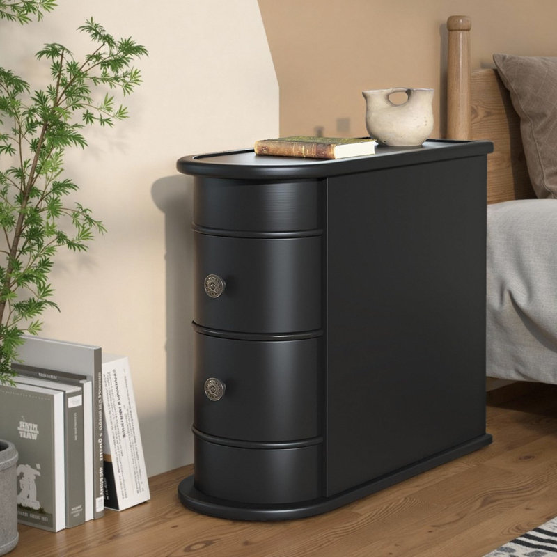 3 Color Solid Oak Narrow End Table Side Table​​ – Fully Assembled Nightstand with 2 Drawers, Black