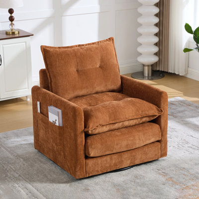 Fauteuil demi-tonneau pivotant - Fauteuil Mid-Century moderne, fauteuil rembourré épais avec base en métal solide, fauteuil simple confortable, fauteuil d'appoint pivotant pour la chambre à coucher du salon