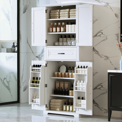 White Bathroom Cabinet - , Adjustable Shelf, Ample Storage, Tipping With Shelf White, Tipping, Storage