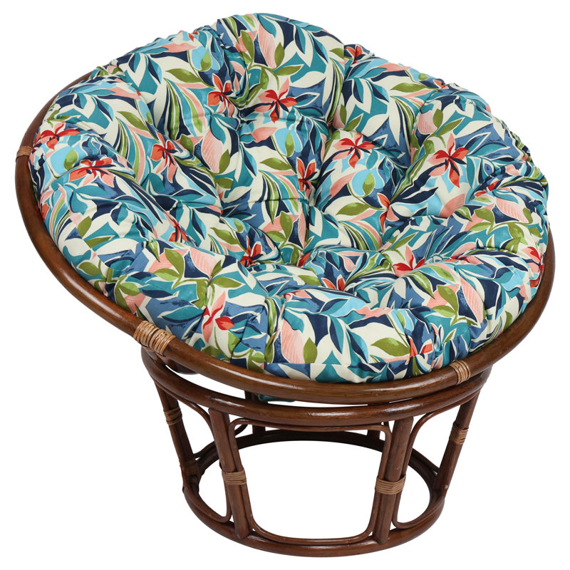 Outdoor Papasan Cushion (Cushion Only), Ivory/Blue/Somap Multi Floral, 52" W x 52" D