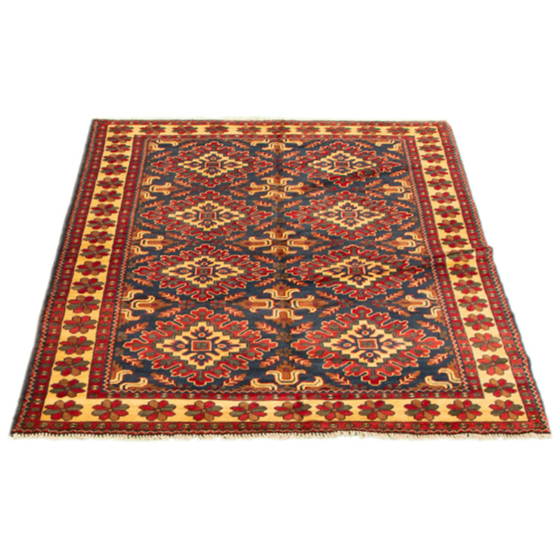 Tapis unique en laine noué à la main 5 pi x 6 pi 10 po nouvel âge Guthry en bleu / rouge / crème
