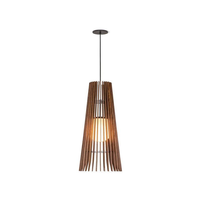 Luminaire suspendu 1 lumière DEL à cône unique 3500K Lex, Noir, H 28 po x l 13,4 po x P 13,4 po, Noyer