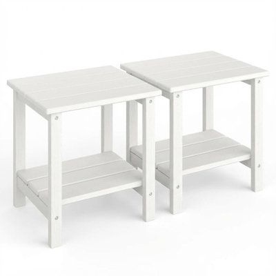 Set of 2 Outdoor 2-Tier HDPE Side Tables, 18 in All-Weather Patio End Tables for Pool, Deck, Backyard, or Indoor Use