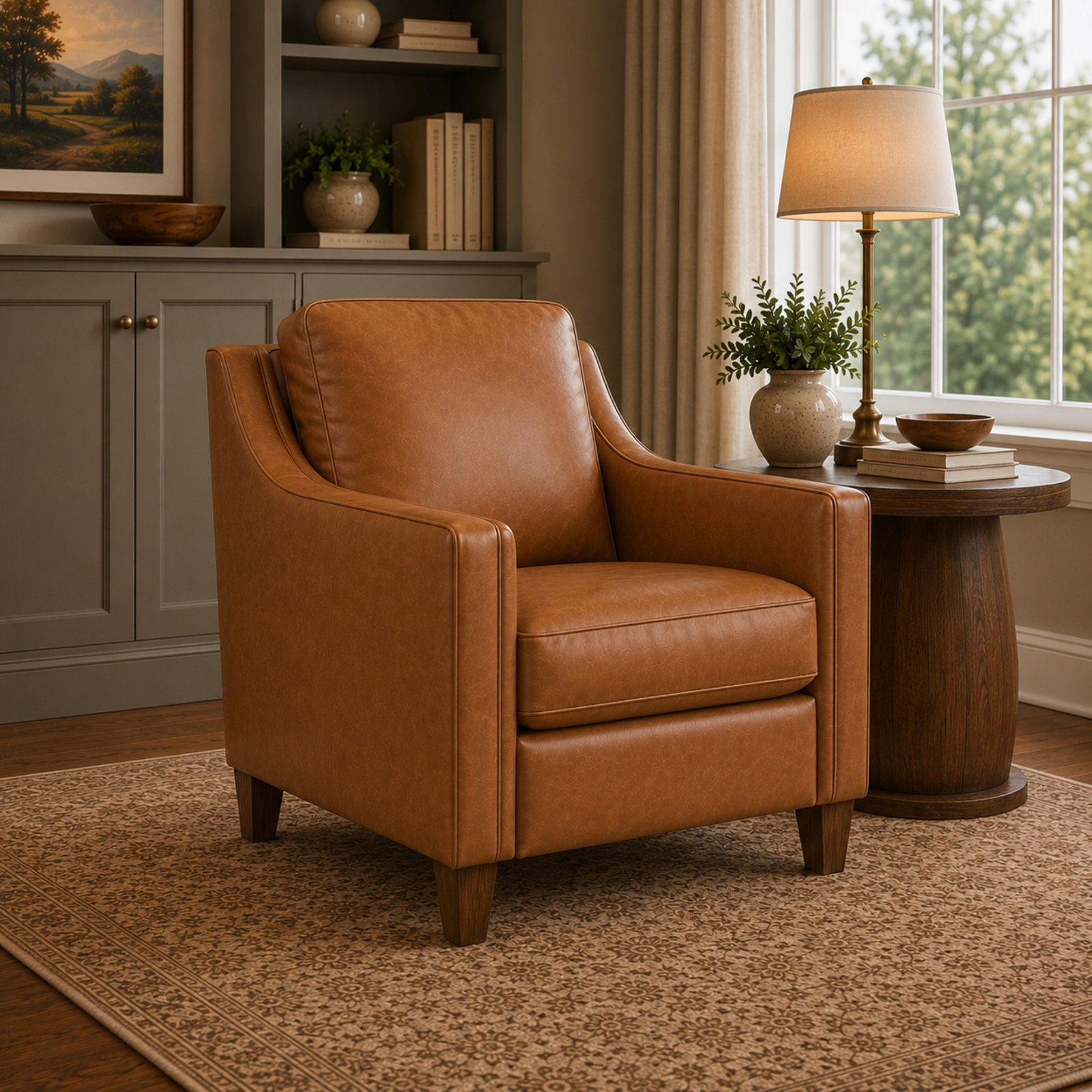 Finnegan Genuine Leather Accent Chair, Finnegan Brown Genuine Leather