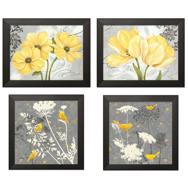 "Floral and Botanical" par Pamela Gladding & Jill Meyer - ensemble de 4 impressions d'art graphique, Papier avec cadre noir