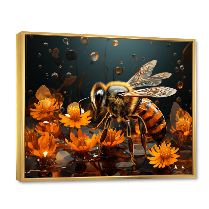 «Bee Buzzing Life», impression géométrique sur toile, H 24 po x l 32 po x P 1 po, Encadrement doré