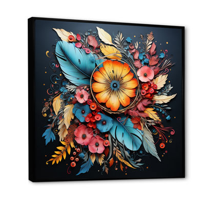 " Boho Flowers Bouquet In Blue And Gold I "