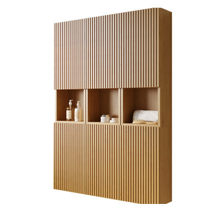 41" Wall Mounted Bathroom Furniture - 6 Cabinets With Doors Oak Grain Style Plywood Made Water- & Functional For Multiple Spaces Cabinet Door Decoration Crafted
