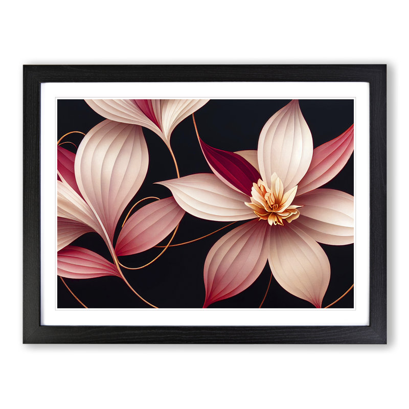 Ethereal Flowers Deco - Single Picture Frame Print, 46cm H x 64cm W x 2cm D, Black