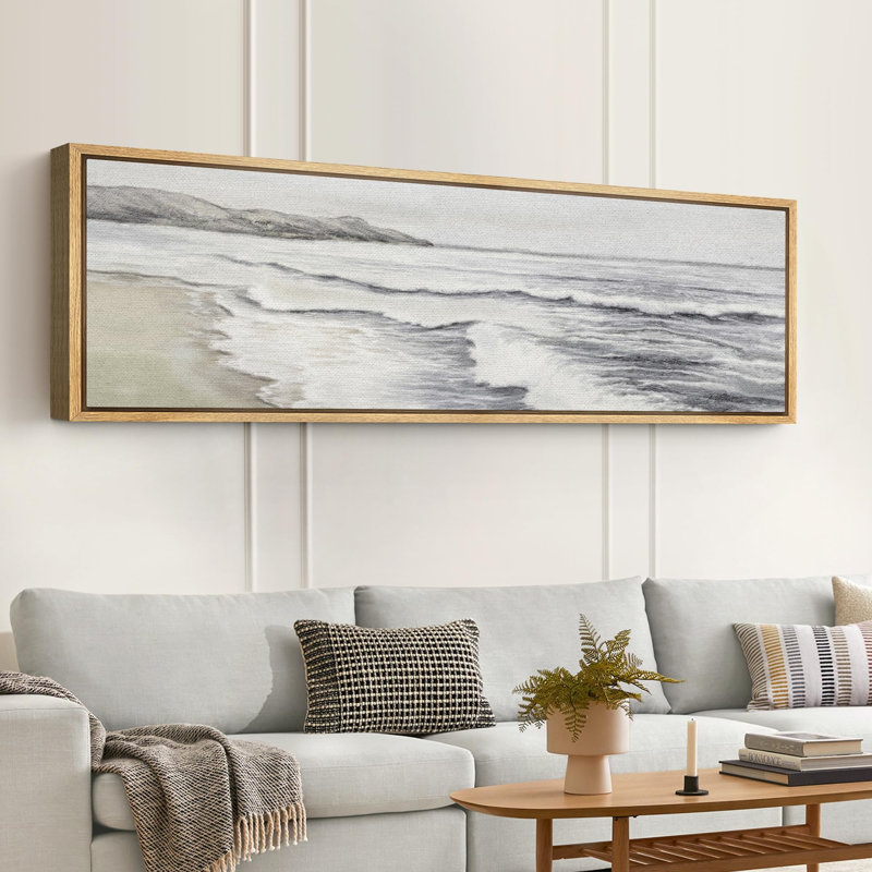 «Coastal Beach Calm Coastal Scene with Gentle Waves», art moderne très grand, art mural, H 20 po x l 60 po, Naturel