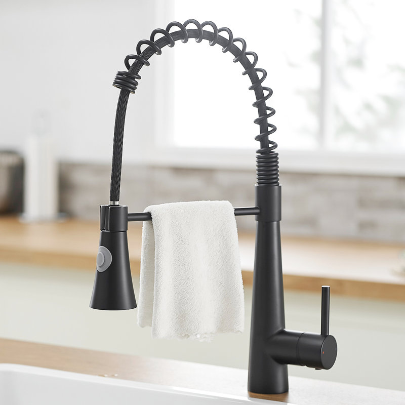 Contemporary Black Kitchen Faucet - Pull Out For Streamlined Work Stainless Steel In Multifunctional Use, Matte Black