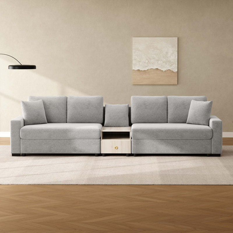 Canapé modulaire rembourré avec accoudoirs de rangement et console centrale pour salon Modern, 32.3" H x 127.9" W x 31.1" D