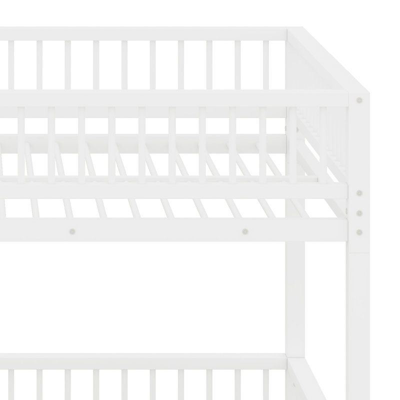 Structure de lit superposé au sol avec échelle et garde-corps de sécurité, Blanc