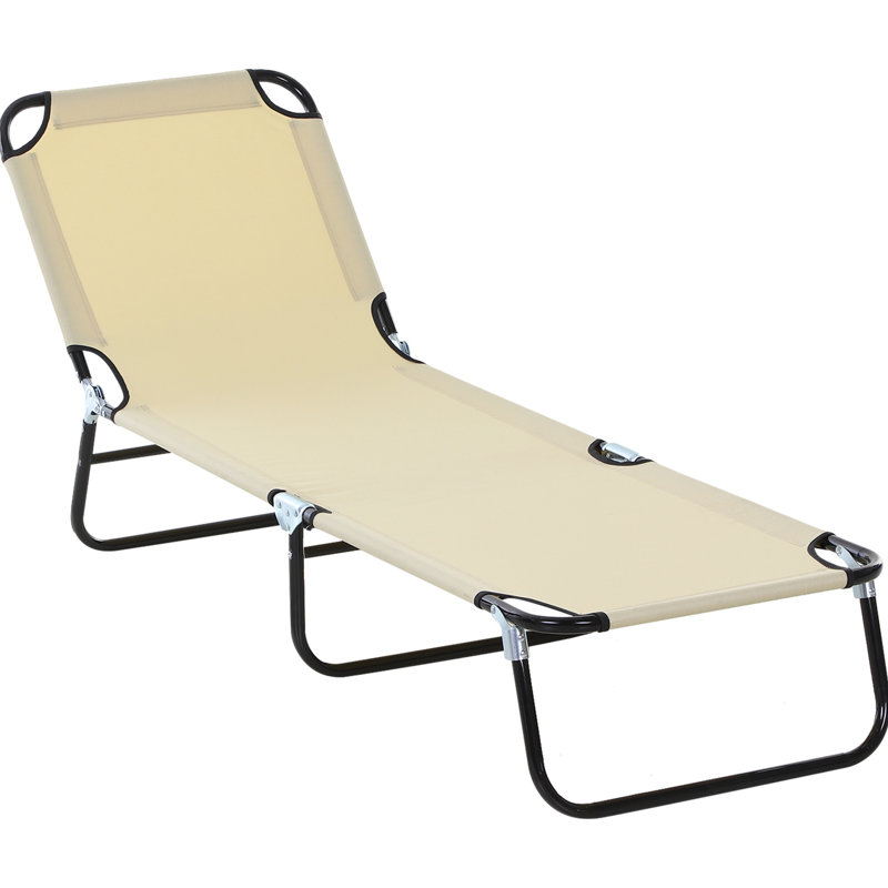 Outdoor Chaise In Beige, Foldable And With 5-Level Reclining Function Chair 5 Positions Strong Material Beige