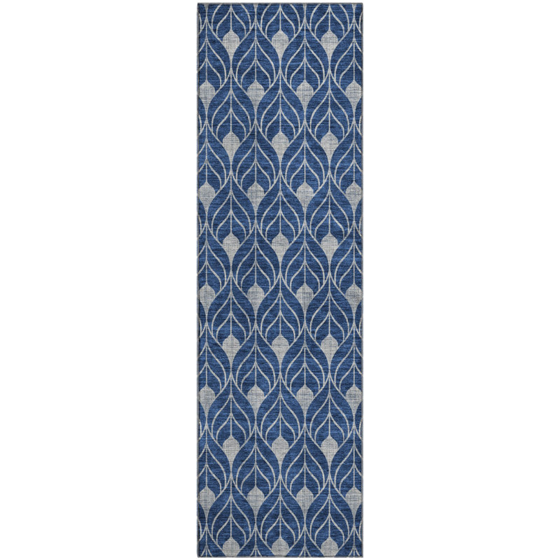 Premium Machine Washable Prisco Navy Rug, Runner 2'3" x 7'6"