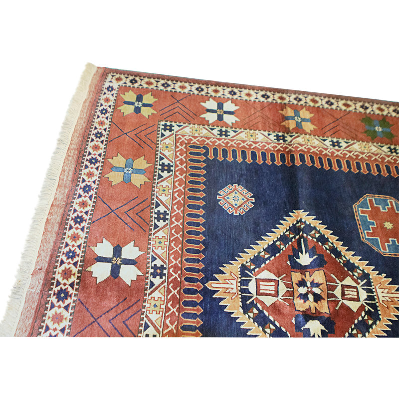 High-Quality Hand-Knotted Navy And Rust Area Rug