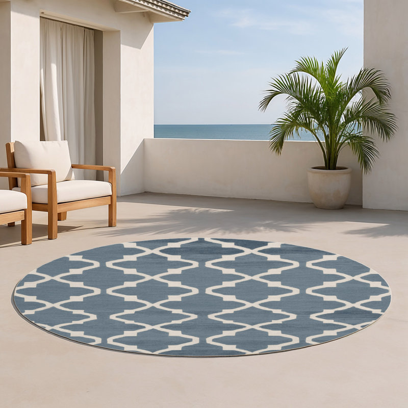 Trellis Gray Indoor and Outdoor Area Rug, Round 5'
