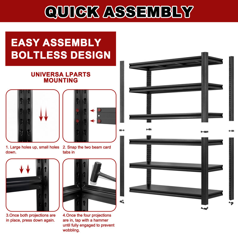 Heavy Duty 2400Lbs Metal Storage Shelving Unit, Convertible Garage Shelf With Adjustable Shelves & Anti-Scratch Design