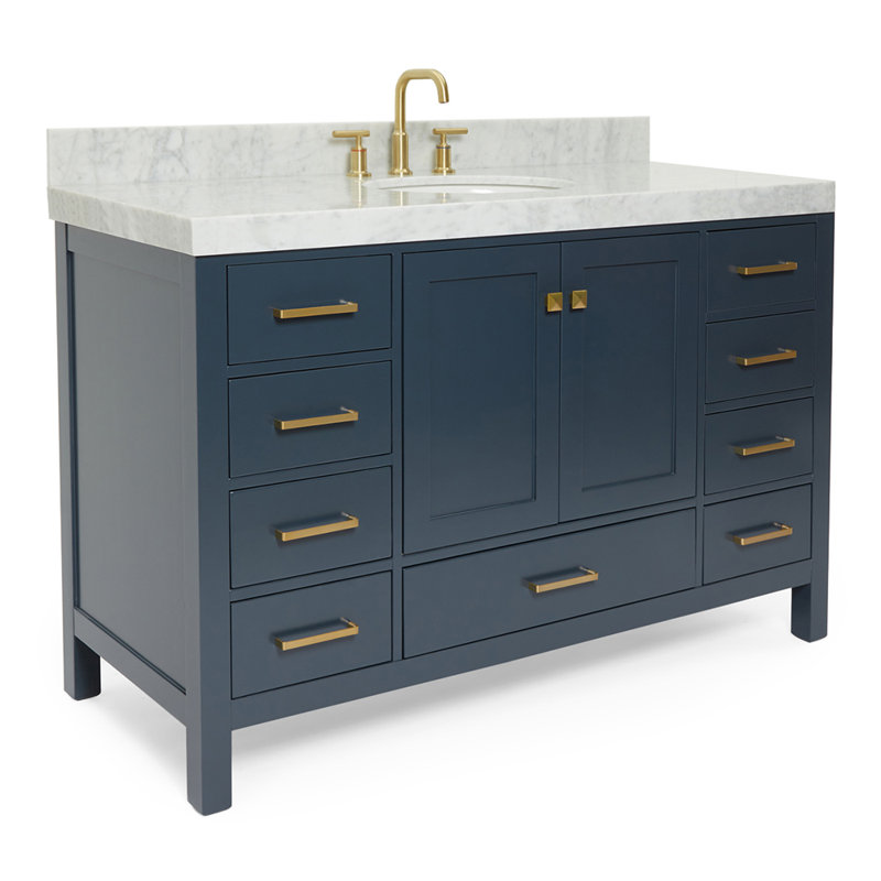 Flynt 49" Single Bathroom Vanity Set, Midnight Blue, Carrara White