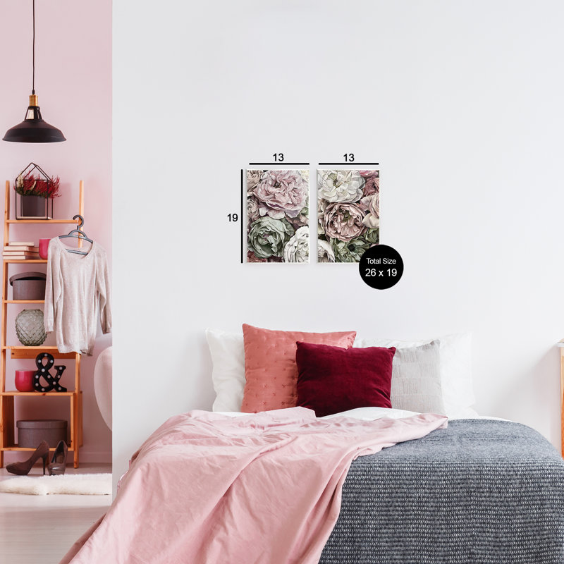 Ensemble de 2 plaques murales mixtes roses et pivoines, design par Annabelle Hall, H 19 po x l 13 po