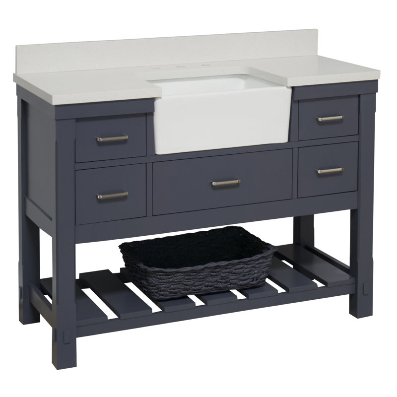Hitton 48" Single Bathroom Vanity Set with Marine Grey Cabinet and Quartz Countertop, Marine Grey, Quartz