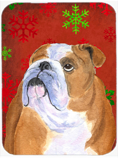 The Holiday Aisle Ashlynn English Bulldog Glass Cutting Board, Red/Green