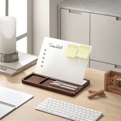 Organisateur de bureau 2 en 1 en bois massif avec tableau blanc magnétique, fente pour notes et rangement caché - Accessoire de bureau moderne