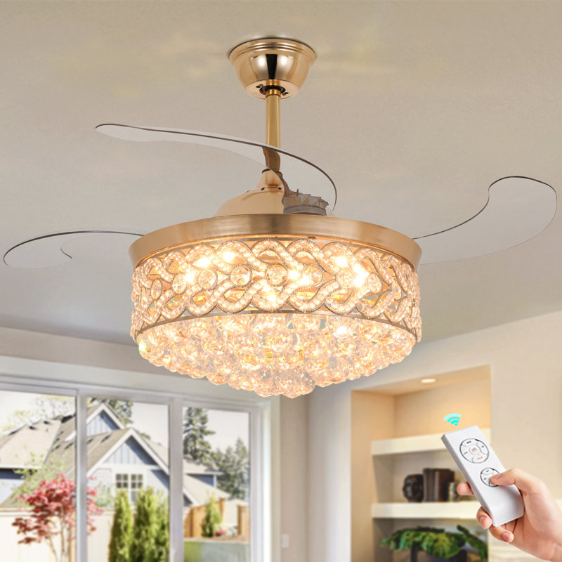 Emerito 42'' Ceiling Fan with LED Lights, Gold with Gold Blades