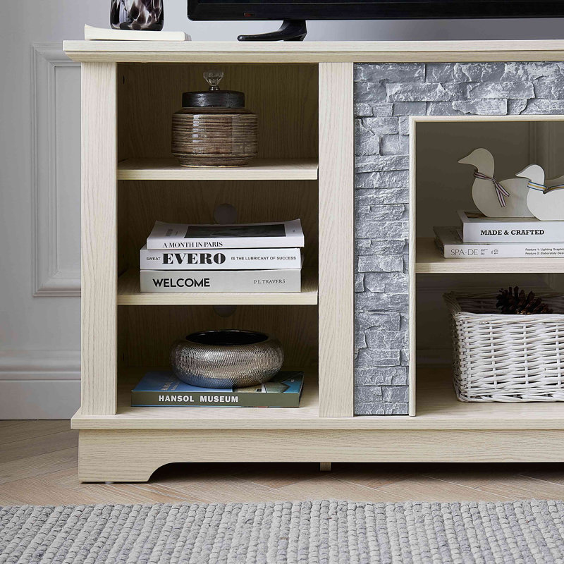 Meuble télé Mantel Stone, H 26,09 po x L 58,34 po x l 15,42 po, Blanc