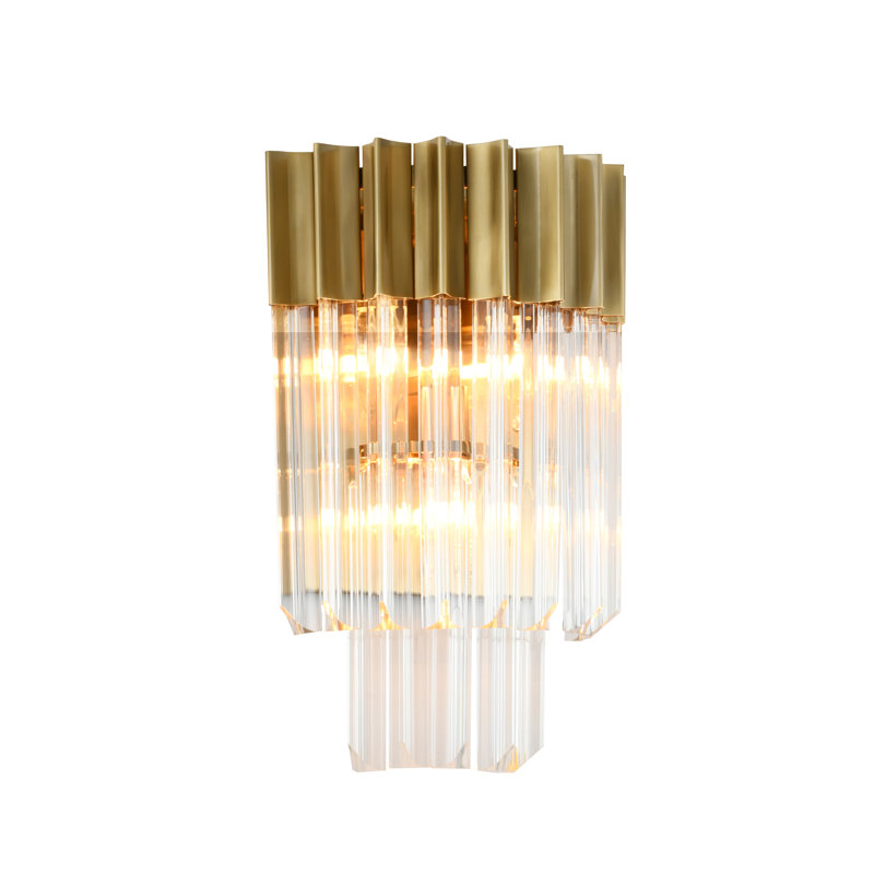 3 Light Transitional Crystal Wall Sconce , Brass