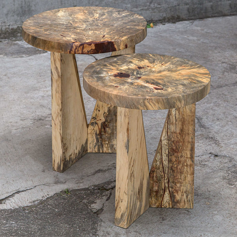 Beige Round Tamarind Wood Nesting Accent Tables