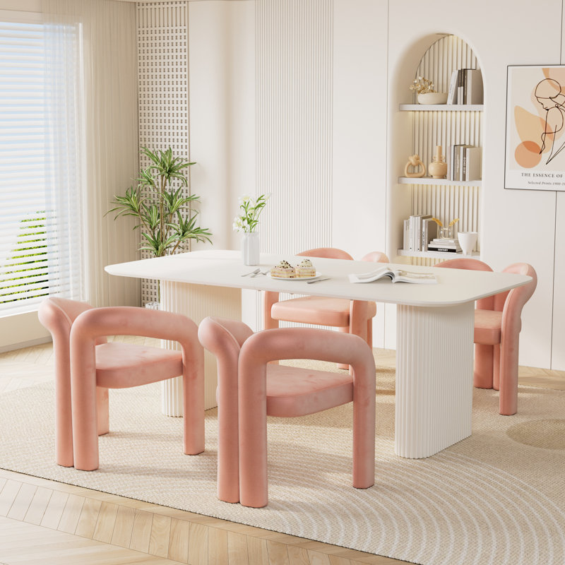 Ensemble de table de salle à manger moderne à double piédestal, 5, Rose