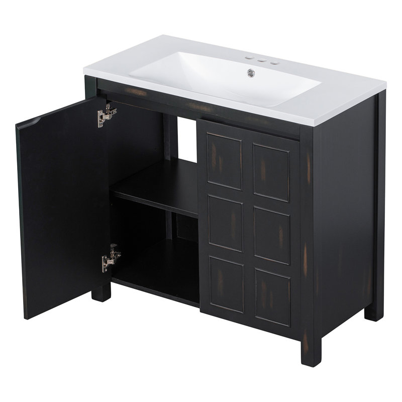 Organisateur de meuble-lavabo 36 po avec lavabo, ensemble d'armoire combinée, armoire de rangement pour salle de bain, espresso rétro