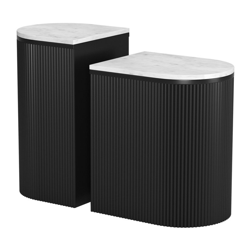 Doha Black and White Marble Top 2-Piece Coffee Table Set
