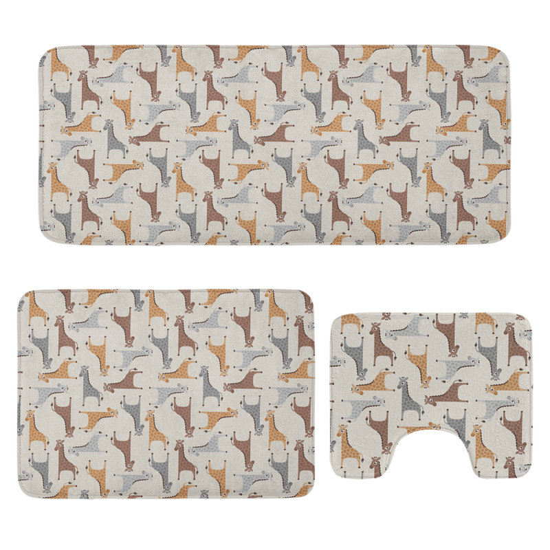  Ensemble de tapis de salle de bain Giraffe 3 pièces en U et tapis rectangulaires brun clair pâle