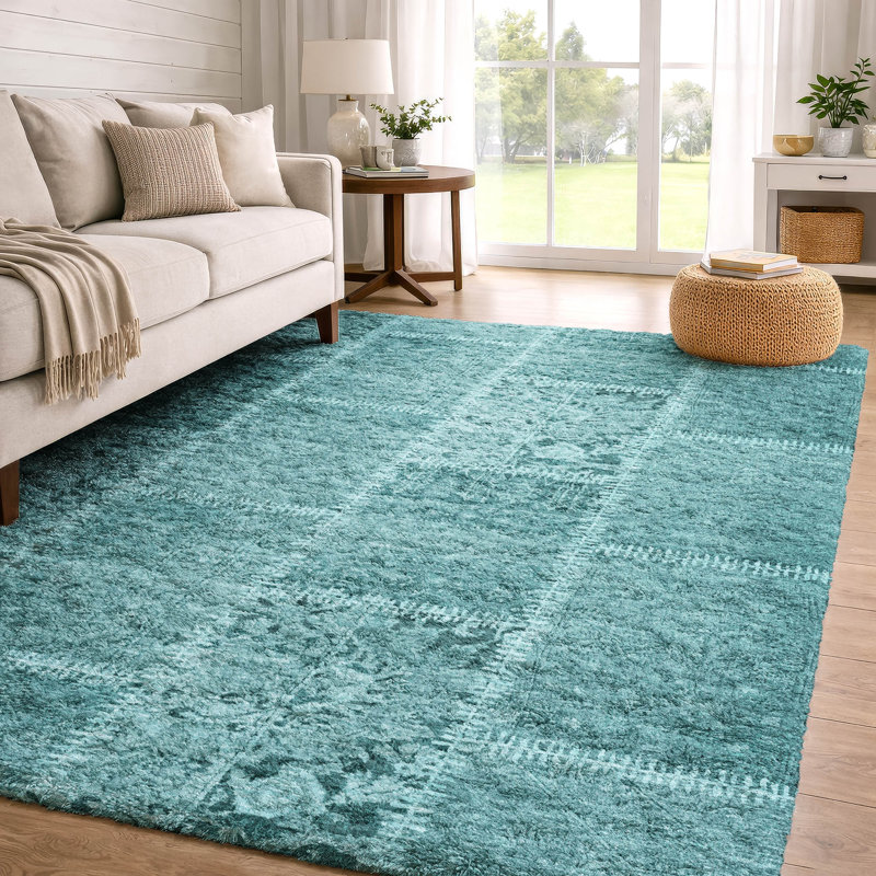 Tapis à poil long de qualité supérieure lavable à la machine ADS635, Turquoise, 8' x 10'