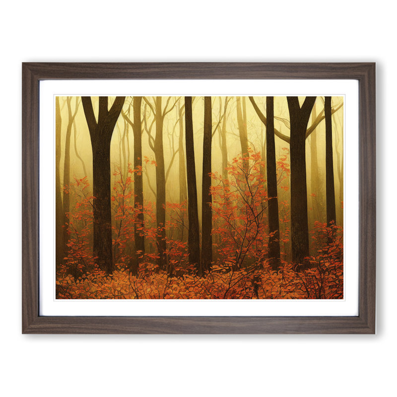 Cheery Autumn Forest - Single Picture Frame Print, 34cm H x 46cm W x 2cm D, Walnut