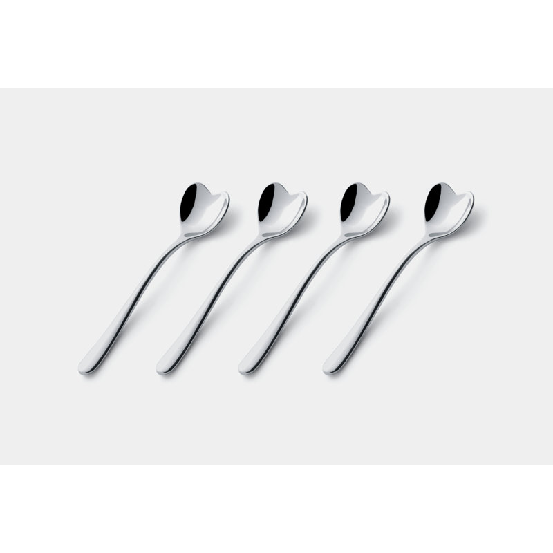 Heart-Shaped Silver Stainless Steel Coffee Spoon Set, 10cm