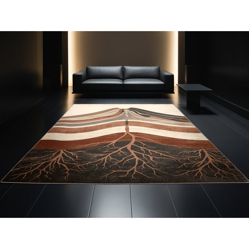 Soft Plush Polett Volcano Cross Section Modern & Contemporary Area Rug in Beige – Beige Binding, 5x8