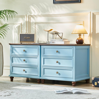 Farmhouse Nightstand Set Of 2 With Charging Station, 24" Wide End Table With 3 Drawers,dresser For Bedroom,bed Side Table Chest Of Drawers Cabinet,wood Night Stand For Living Room
