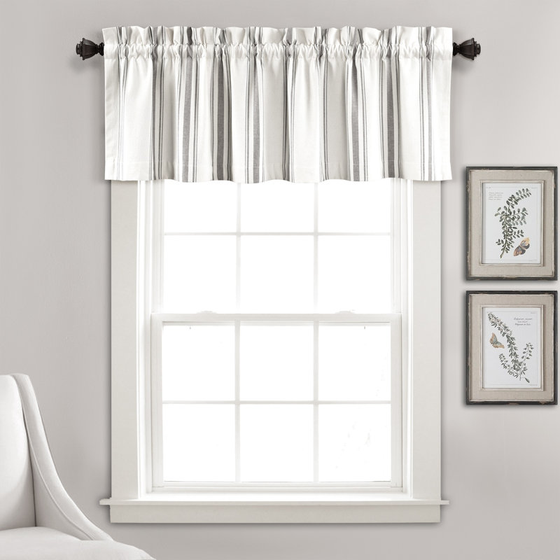 Gray and White Striped Cotton Rod Pocket Window Valance